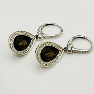 Elegant 14k White Gold and Smokey Quartz Teardrop Earrings